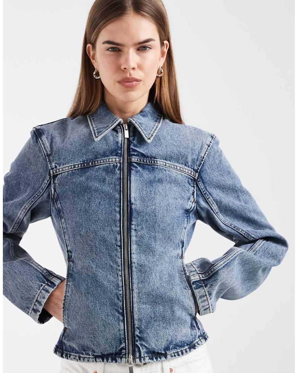 & Other Stories Blue Slim Zip Through Denim Jacket