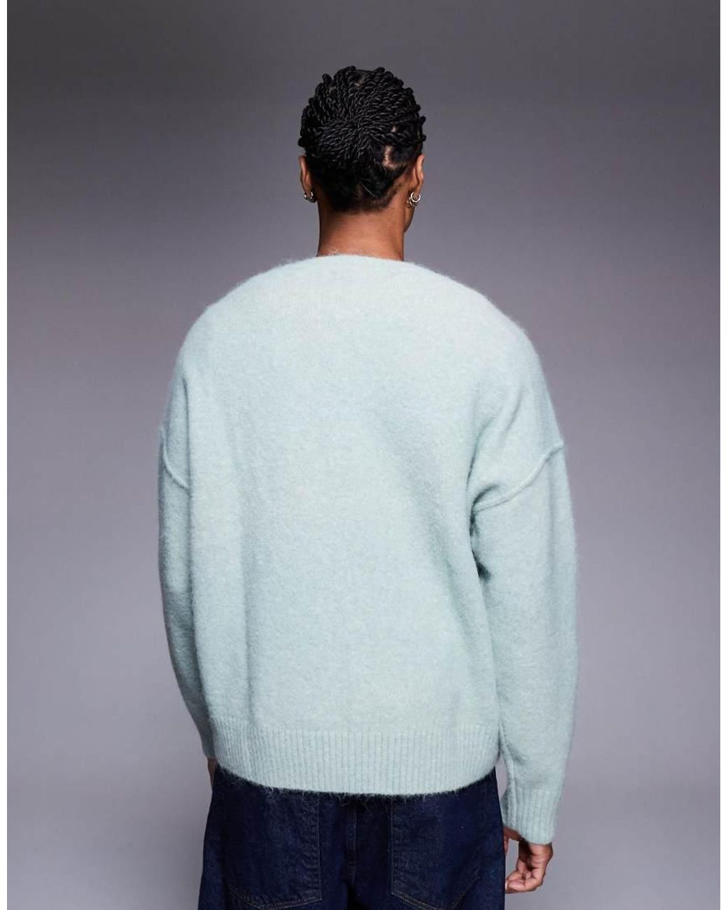 ASOS Blue Oversized Knitted Crew Neck Wool Blend Jumper for men