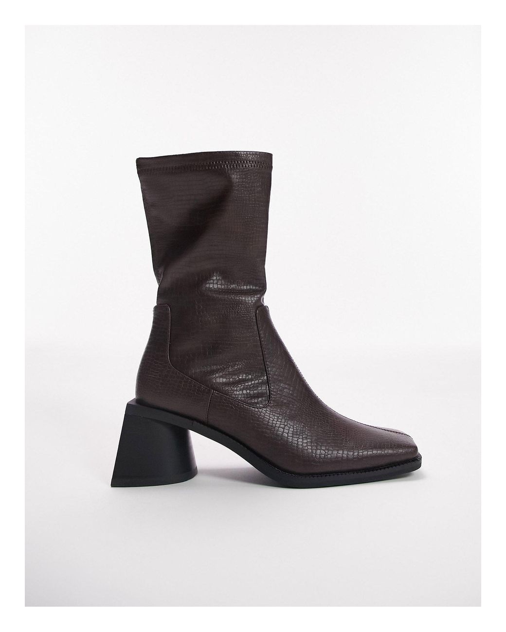 TOPSHOP Millie Square Toe Sock Boot in Black | Lyst