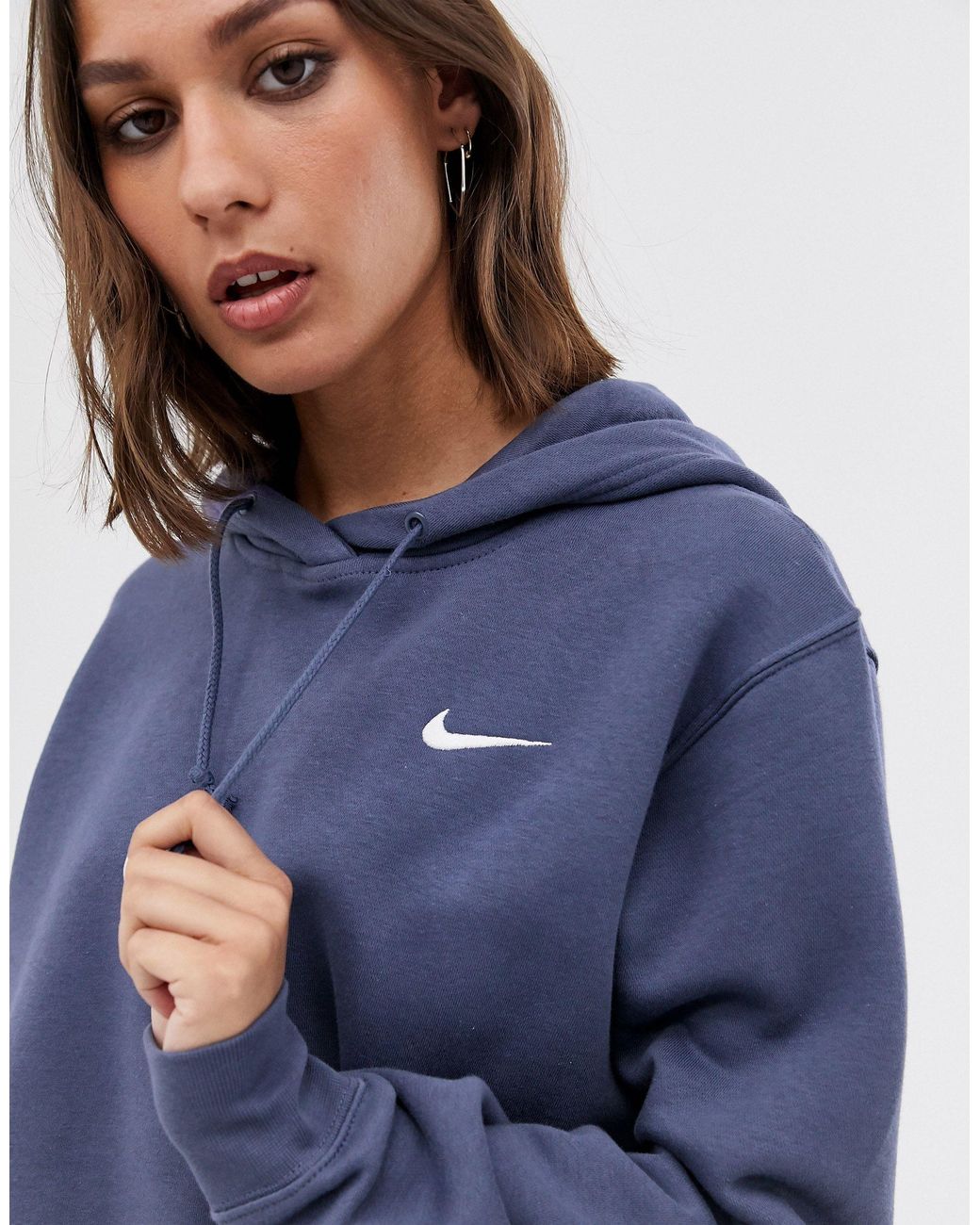 Nike Cotton Washed Blue Mini Swoosh Oversized Hoodie | Lyst Australia