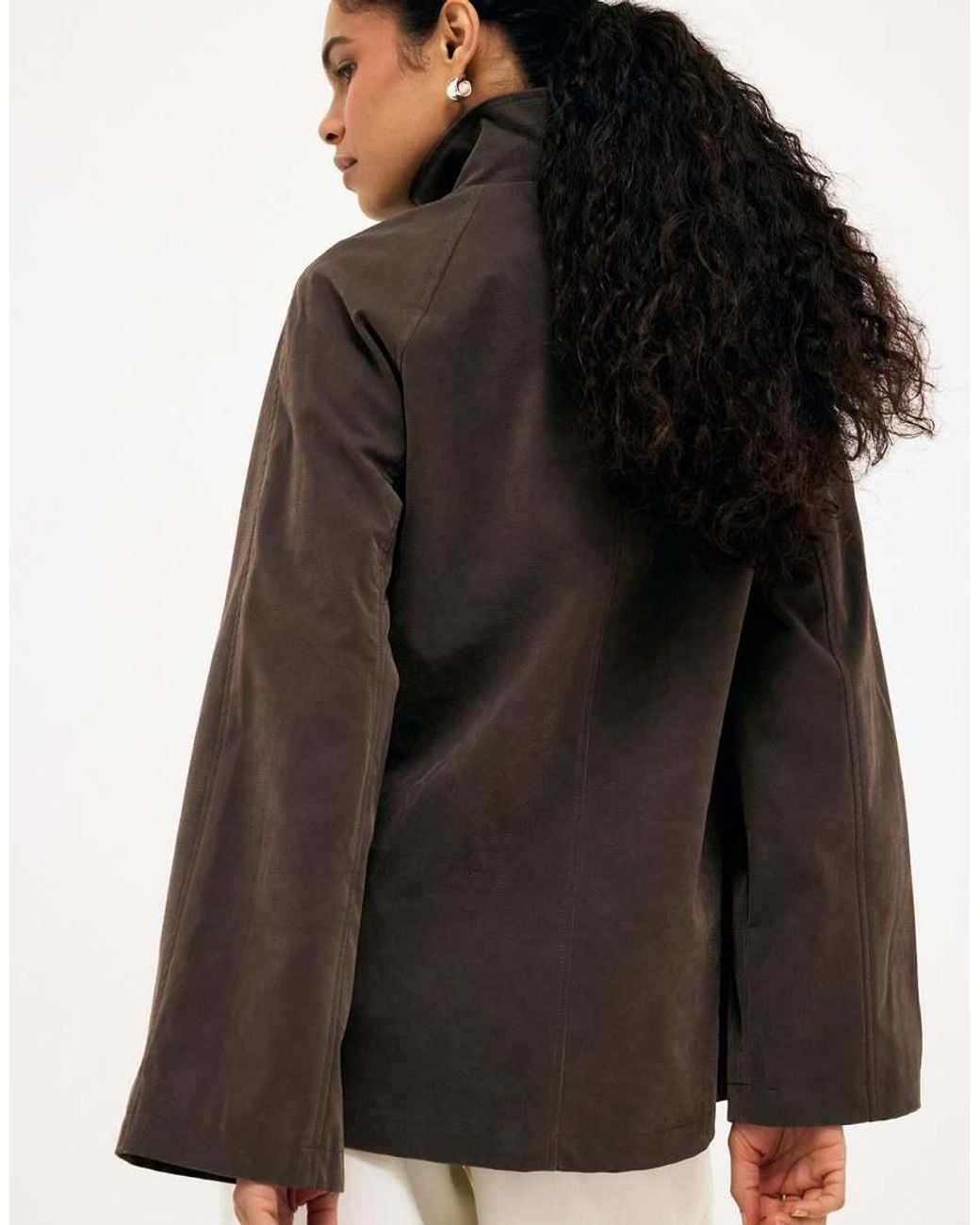 NA-KD Brown Faux Suede High Neck Jacket