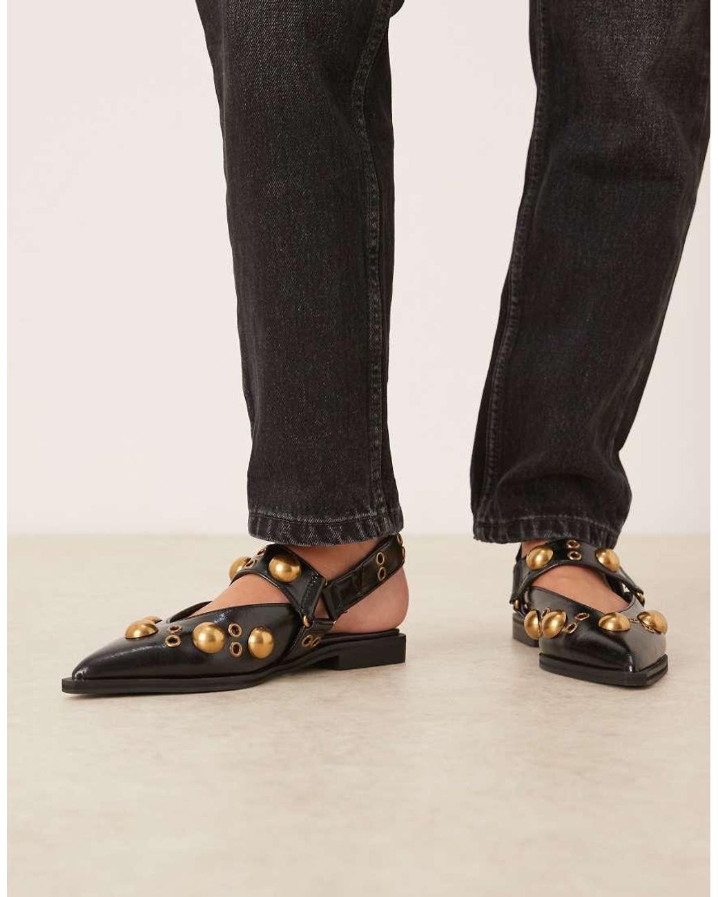 ASOS Black Luxor Studded Mary Jane Ballets