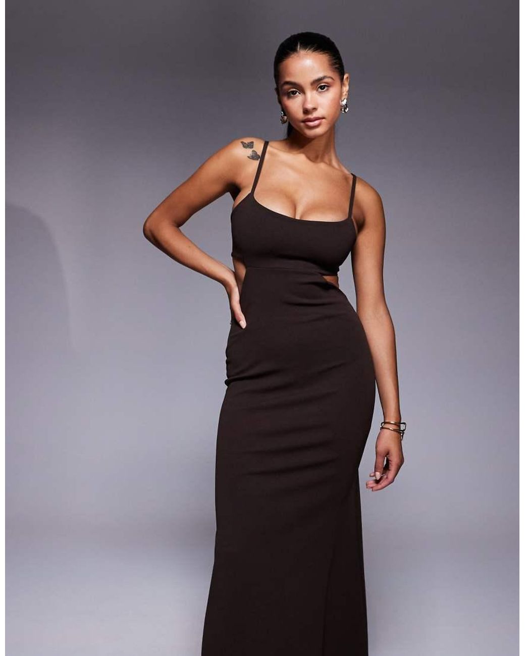 ASOS Blue Crepe Maxi Dress With Fishtail Hem And Cut Outs
