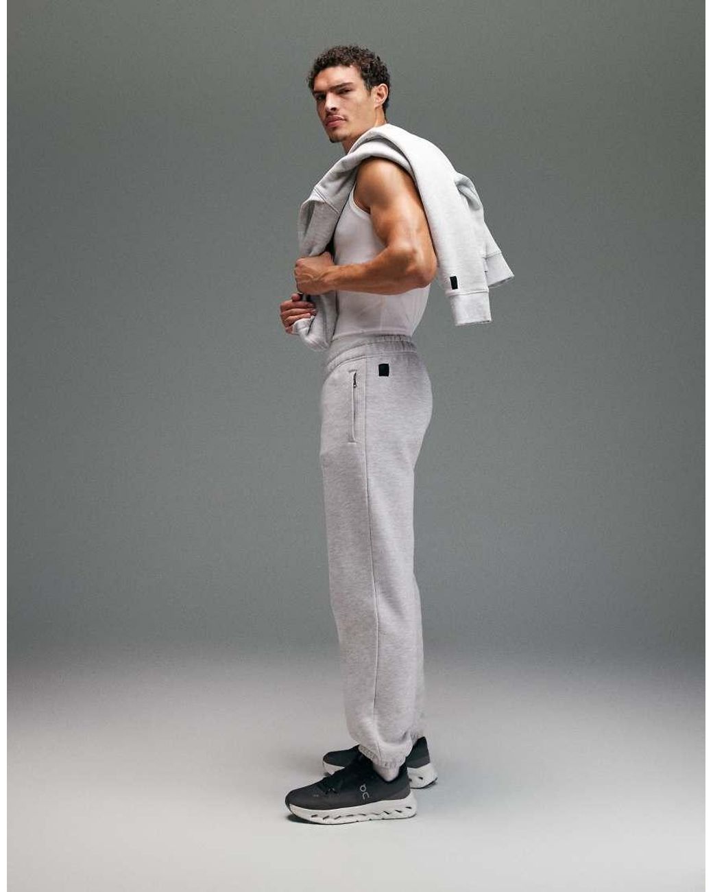 4505 Gray Icon Rest Day Heavyweight 440gsm Cotton Cuffed Sweatpants With Zip Pockets for men