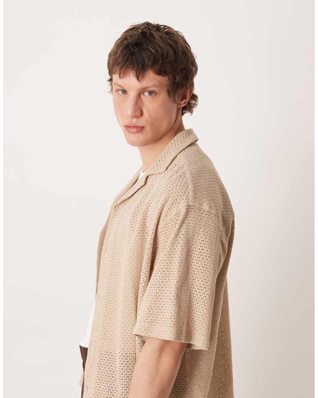 ASOS Natural Oversized Revere Texture Shirt for men