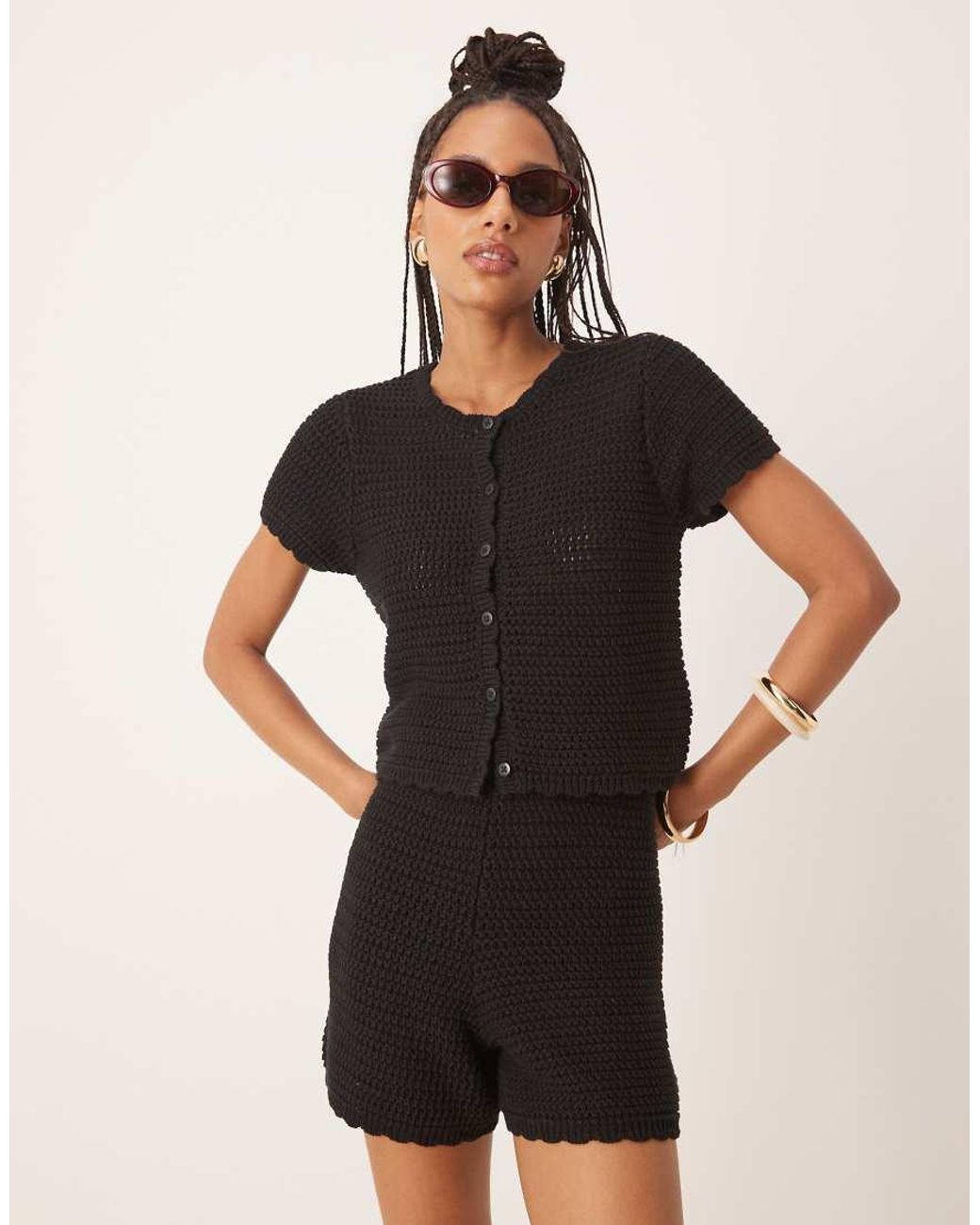 Gina Tricot Natural Co-Ord Knitted Crochet Shorts