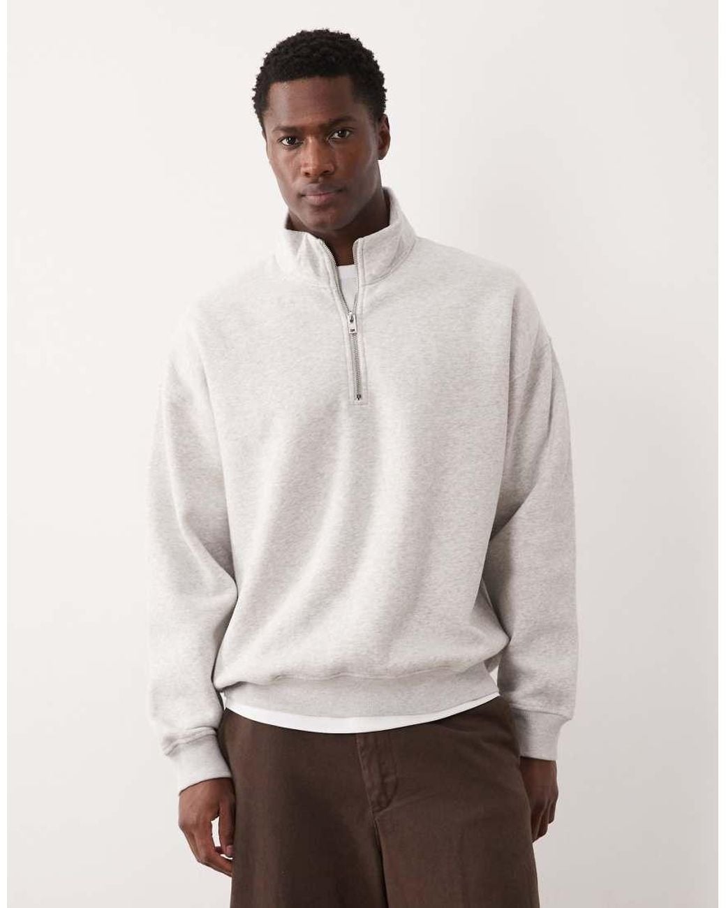 Abercrombie & Fitch White Premium Script Logo 1/4 Zip Sweat Top for men