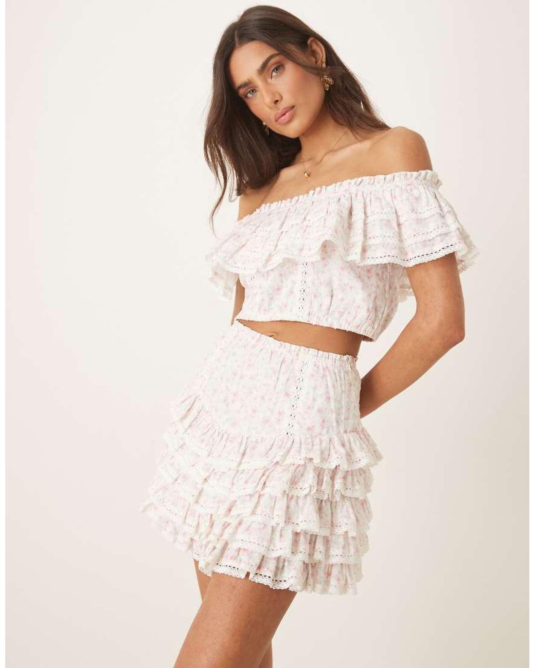 Amy Jane London Natural Gaia Frill Mini Skirt Co-ord