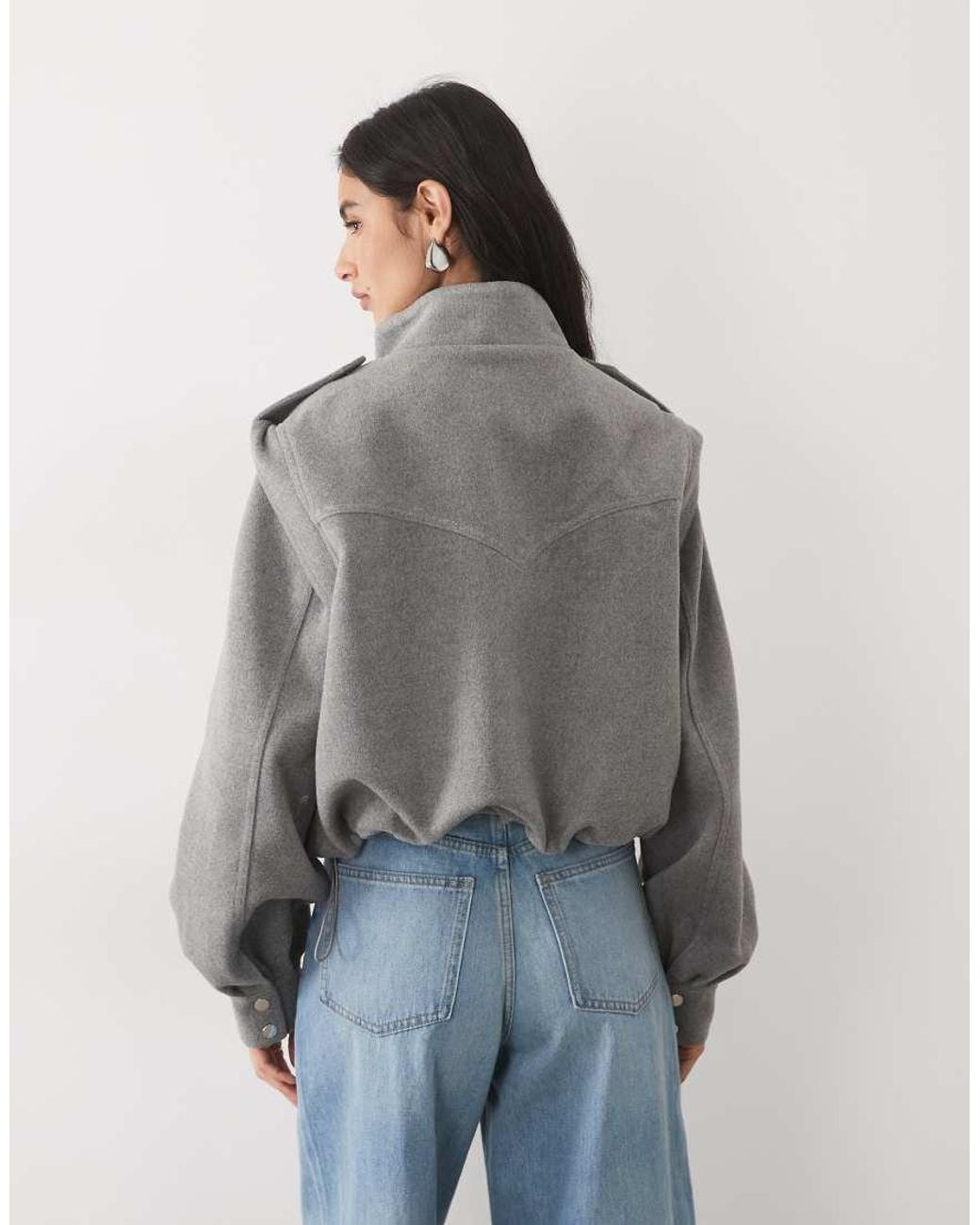 Noughts & Kisses Blue Wool Blend High Neck Collar Detail Jacket