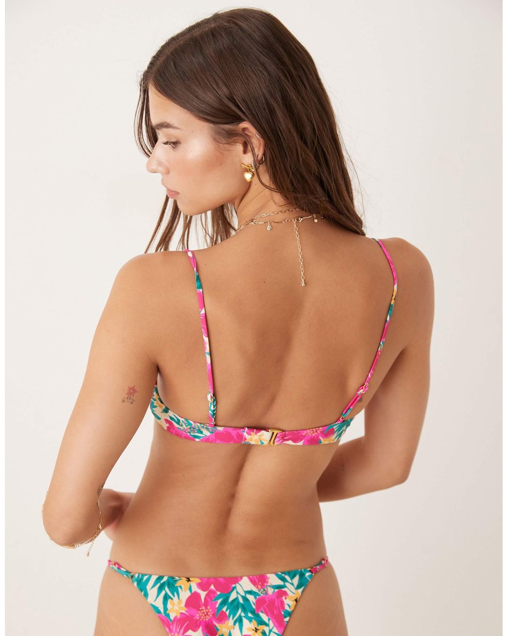 Wild Lovers Red Ohana Floral Print Bikini Top With Contrast Lace