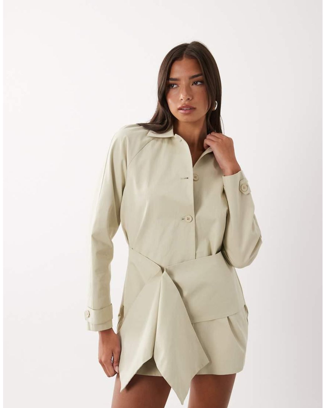 Lioness Natural Wiseguy Tailored Wrap Drape Detail Mini Dress