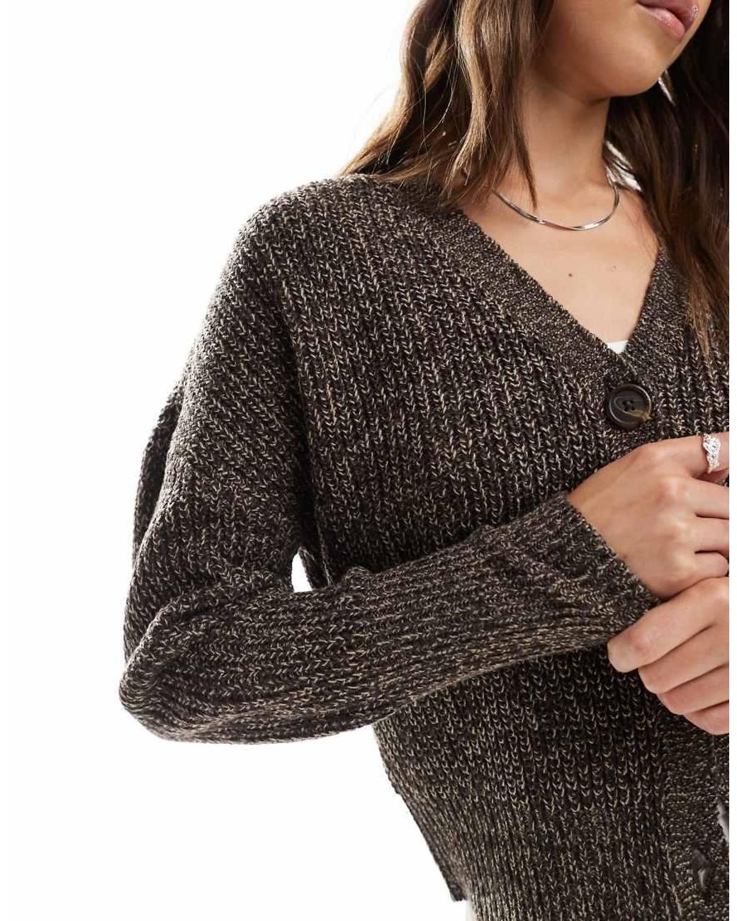 Vero Moda Black Button Through Chunky Rib Cardigan Chocolate Melange