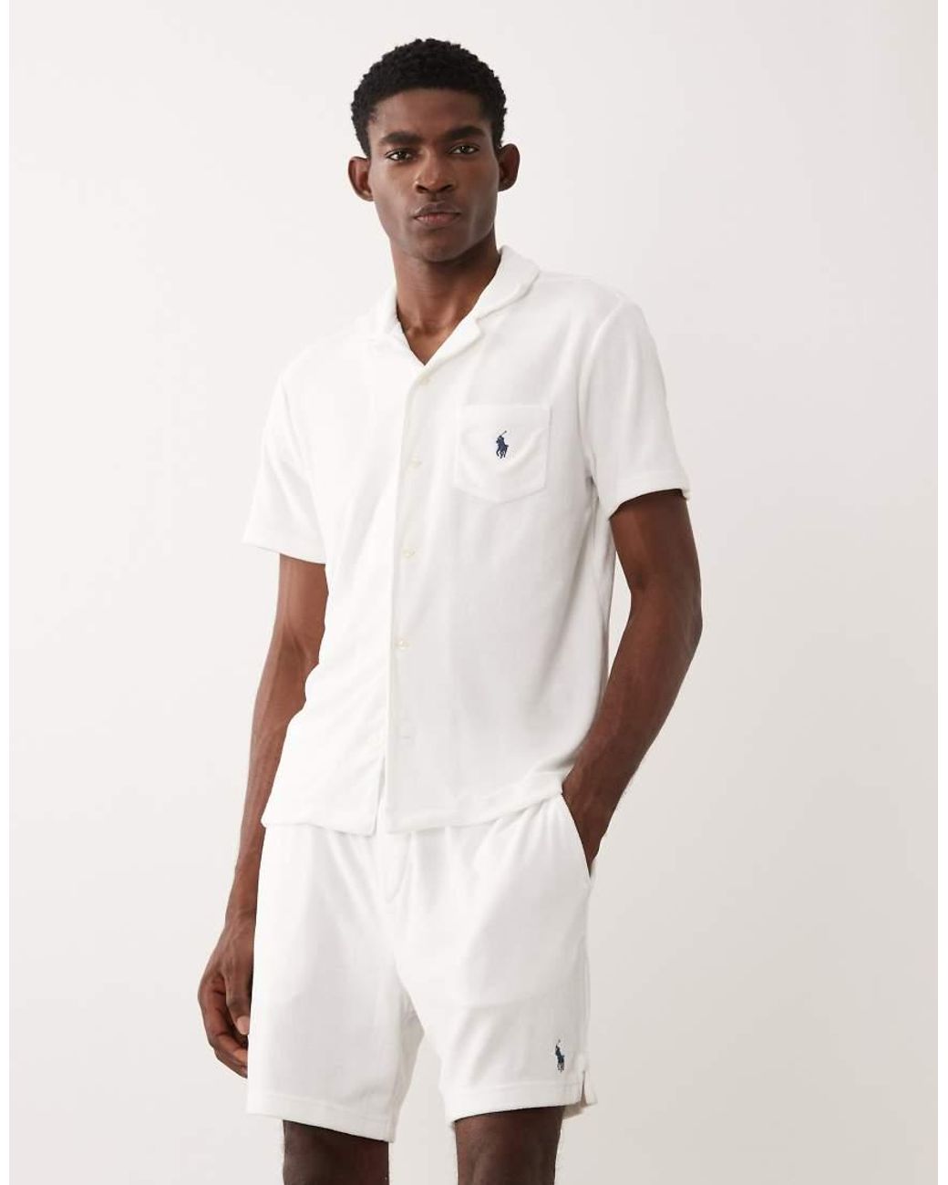 Polo Ralph Lauren White Icon Logo Co-ord Terry Cloth Shorts for men