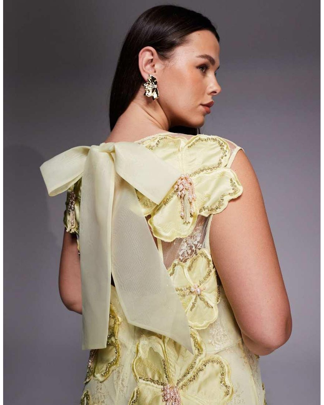 ASOS Green Curve Embellished 3d Floral Lace Mini Dress With Drop Pearls