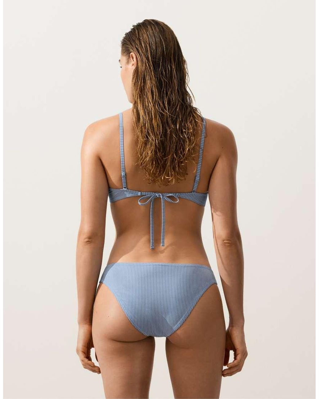 Oysho Blue Striped Bikini Top