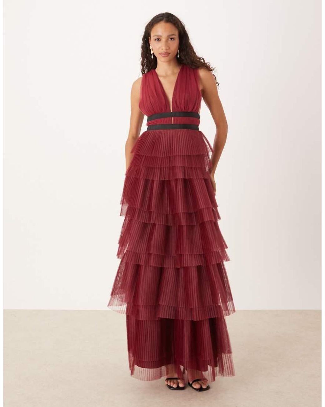 True Decadence Plunging Neck Layered Tulle Maxi Dress