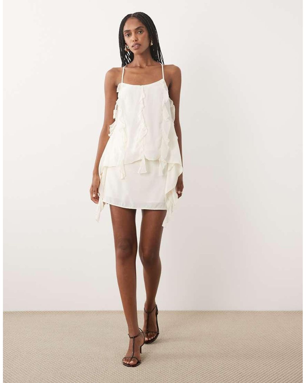 SNDY'S White Chiffon Mini Skirt Co-Ord
