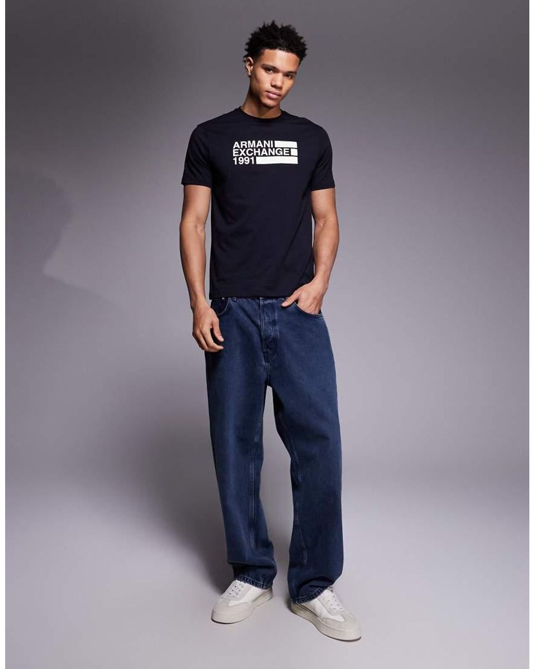 ARMANI EXCHANGE Blue Central Logo T-shirt for men