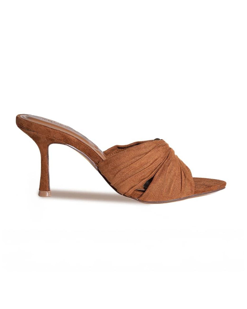 SEQWL Brown Heeled Stiletto Mules High Heel Sandals With Twisted Front
