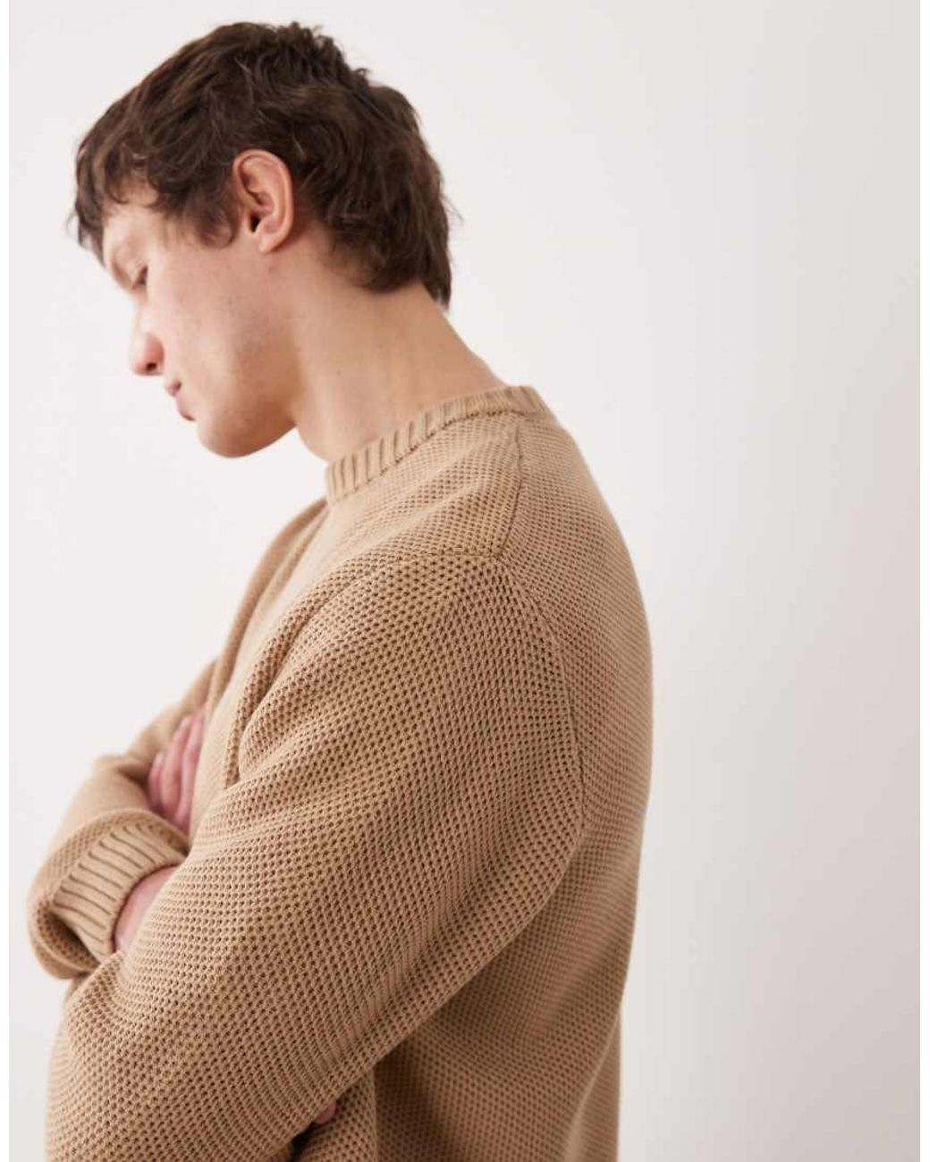 ASOS Natural Oversized Textured Knitted Jumper for men