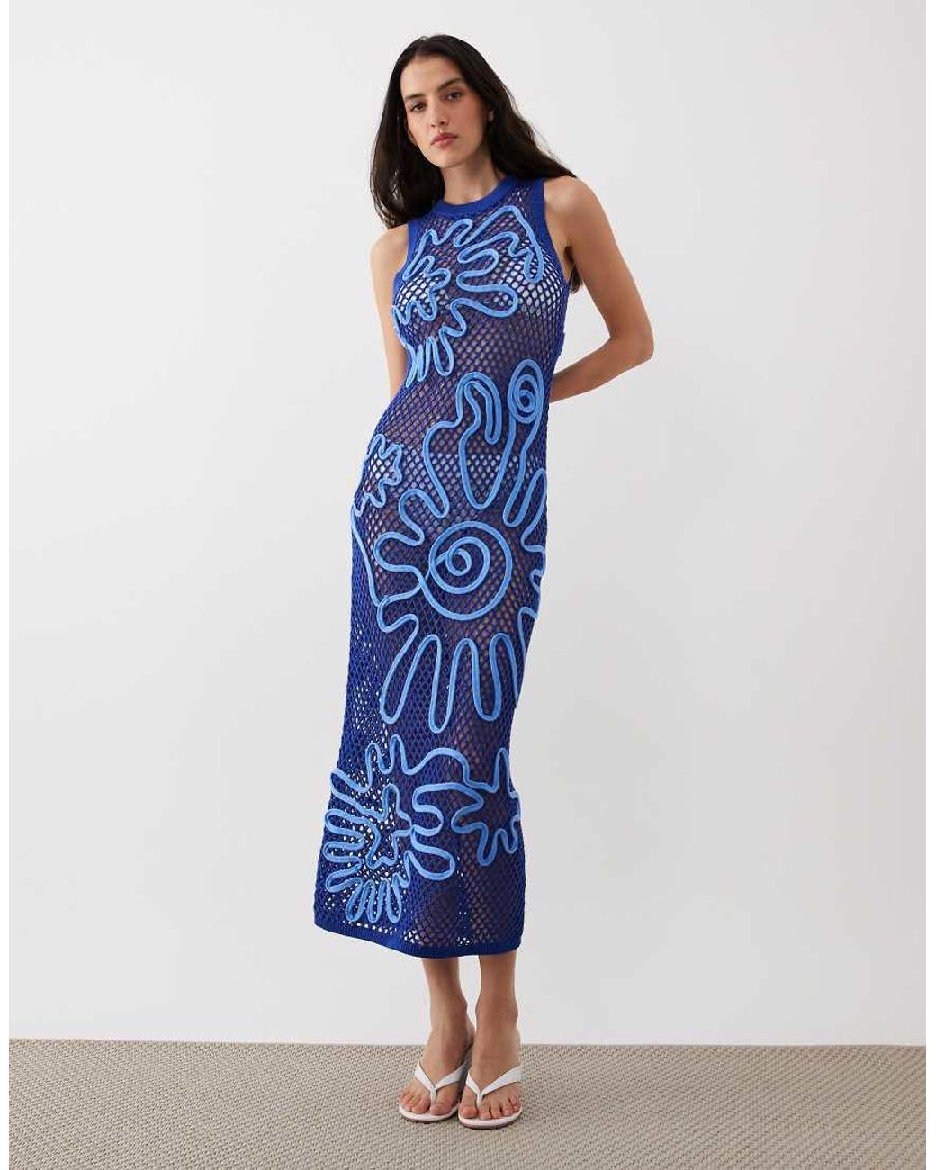 ASOS Blue Open Stitch Cornelli Pattern Maxi Dress