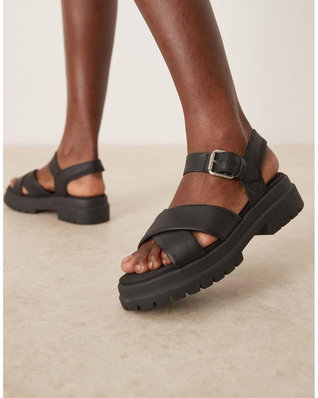 Timberland Black London Vibe Cross Strap Sandals