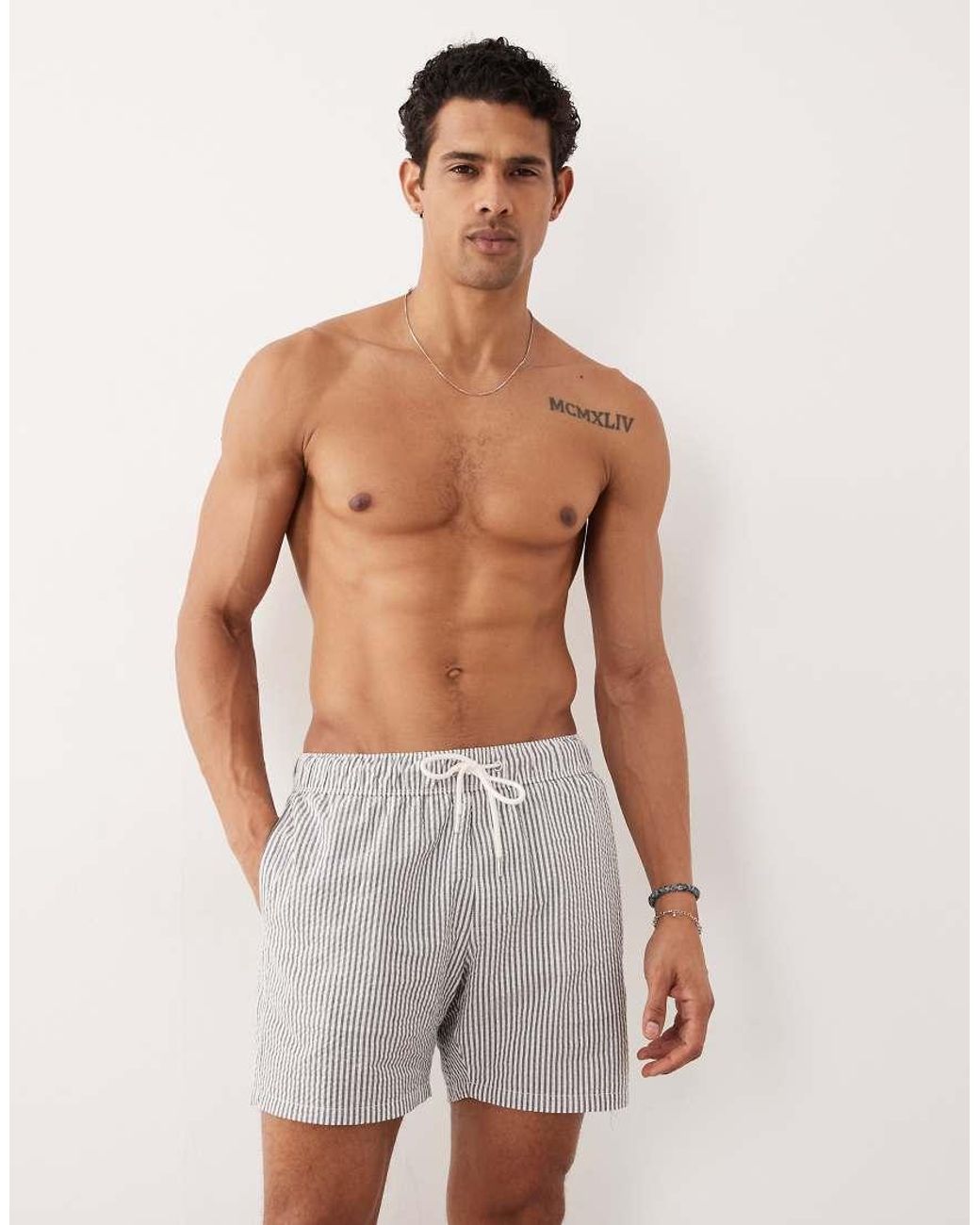ASOS White Seersucker Swim Shorts for men