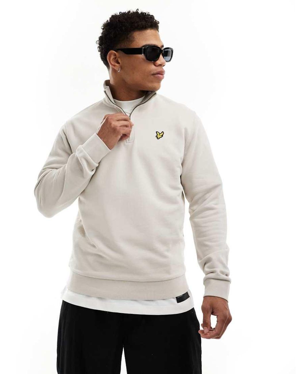 Lyle & Scott White Icon Logo Loopback Quarter Zip Sweatshirt for men