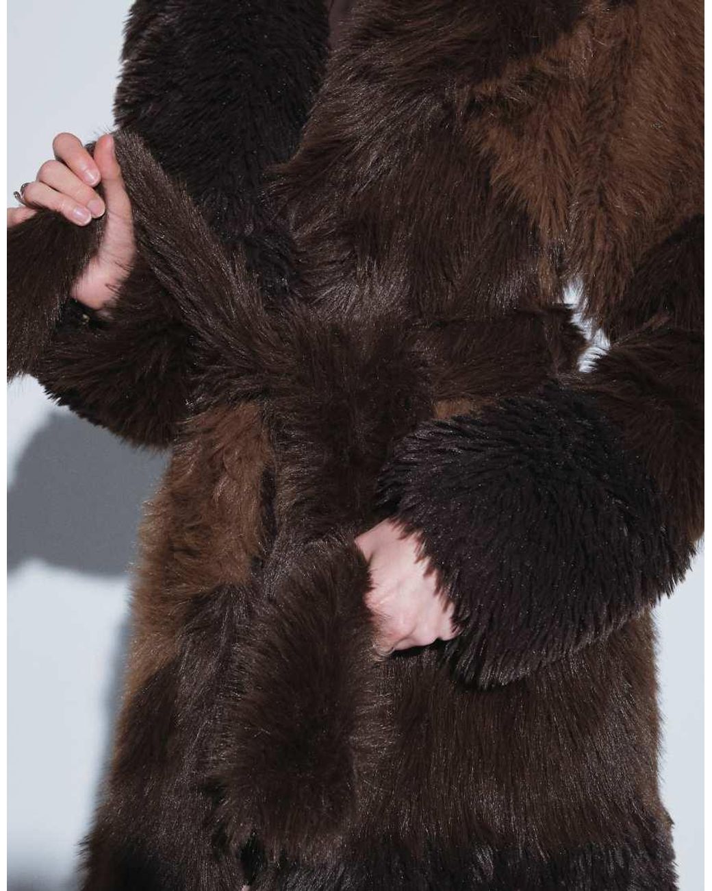 House Of Sunny Brown Faux Fur Longline Coat