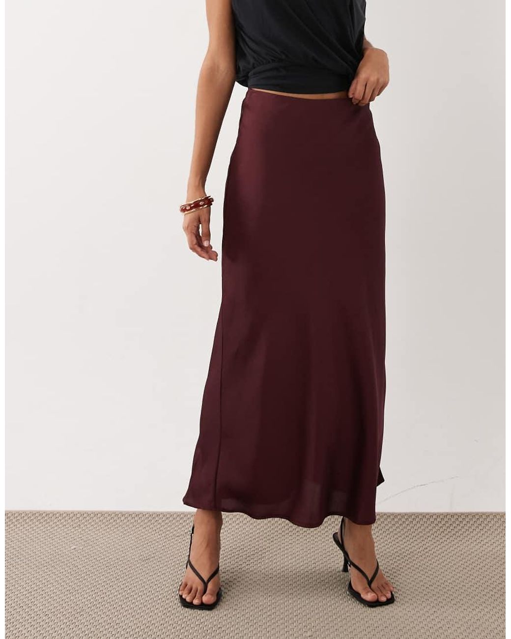 Vila Red Satin Maxi Skirt