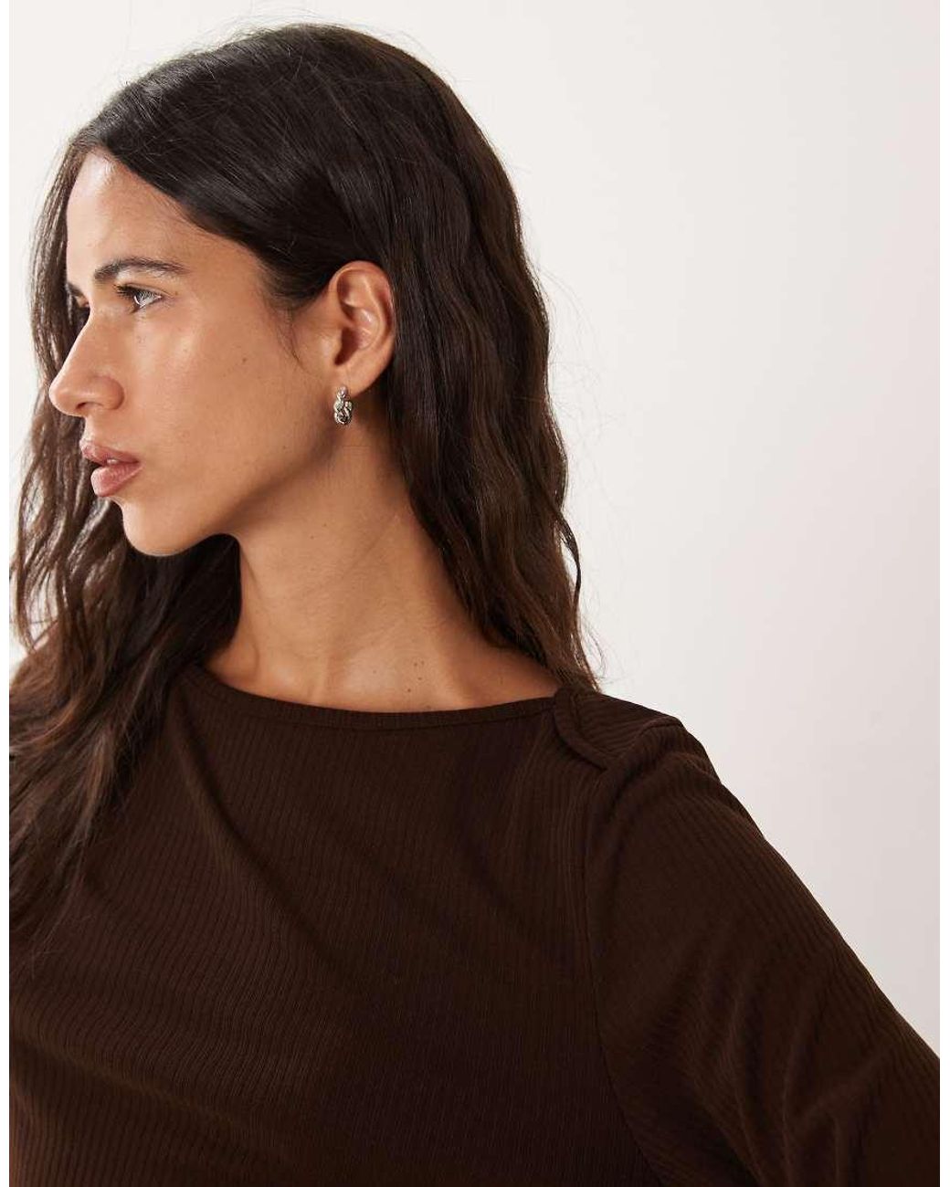 ASOS Brown Lounge Mix And Match Rib 3/4 Sleeve Boatneck Top