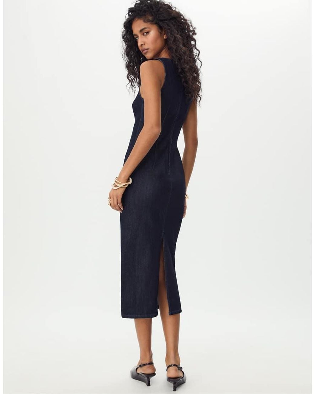 Stradivarius Blue Denim Midi Dress