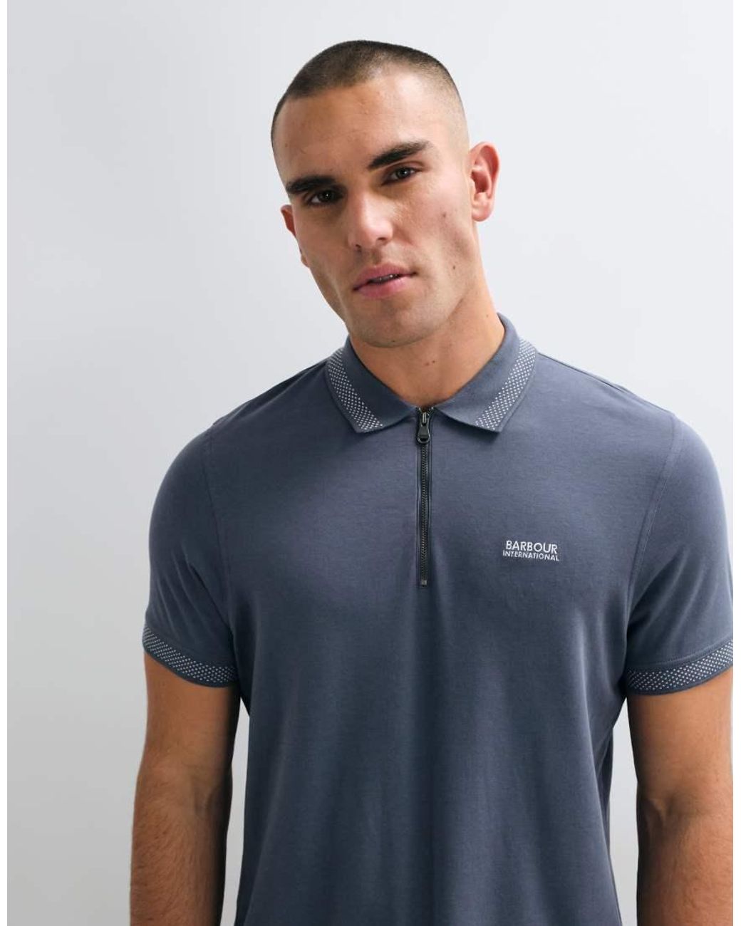 Barbour Blue Short Sleeve Half Zip Polo Shirt for men