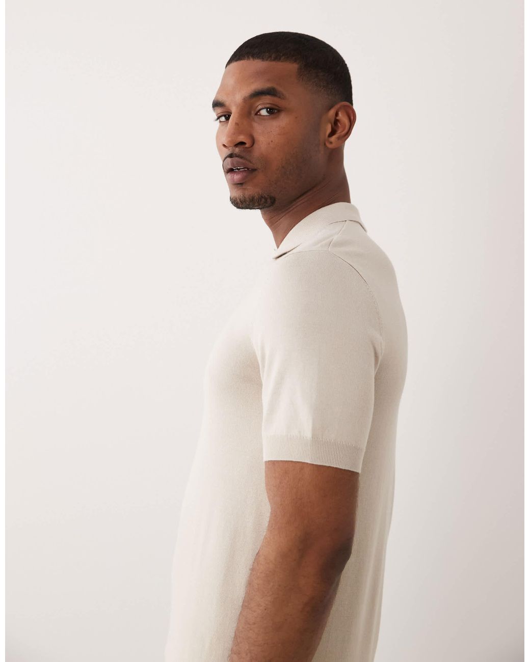 Only & Sons White Knitted Polo for men