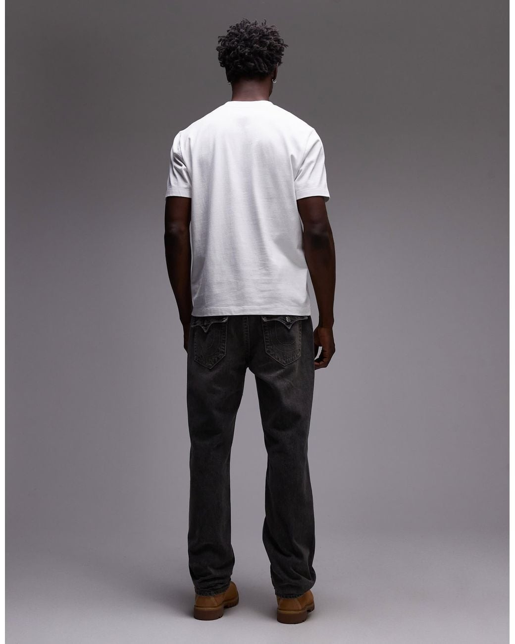 True Religion Gray Ricky Frayed Embroidered Logo Front Detail Flap Pocket Straight Jeans for men