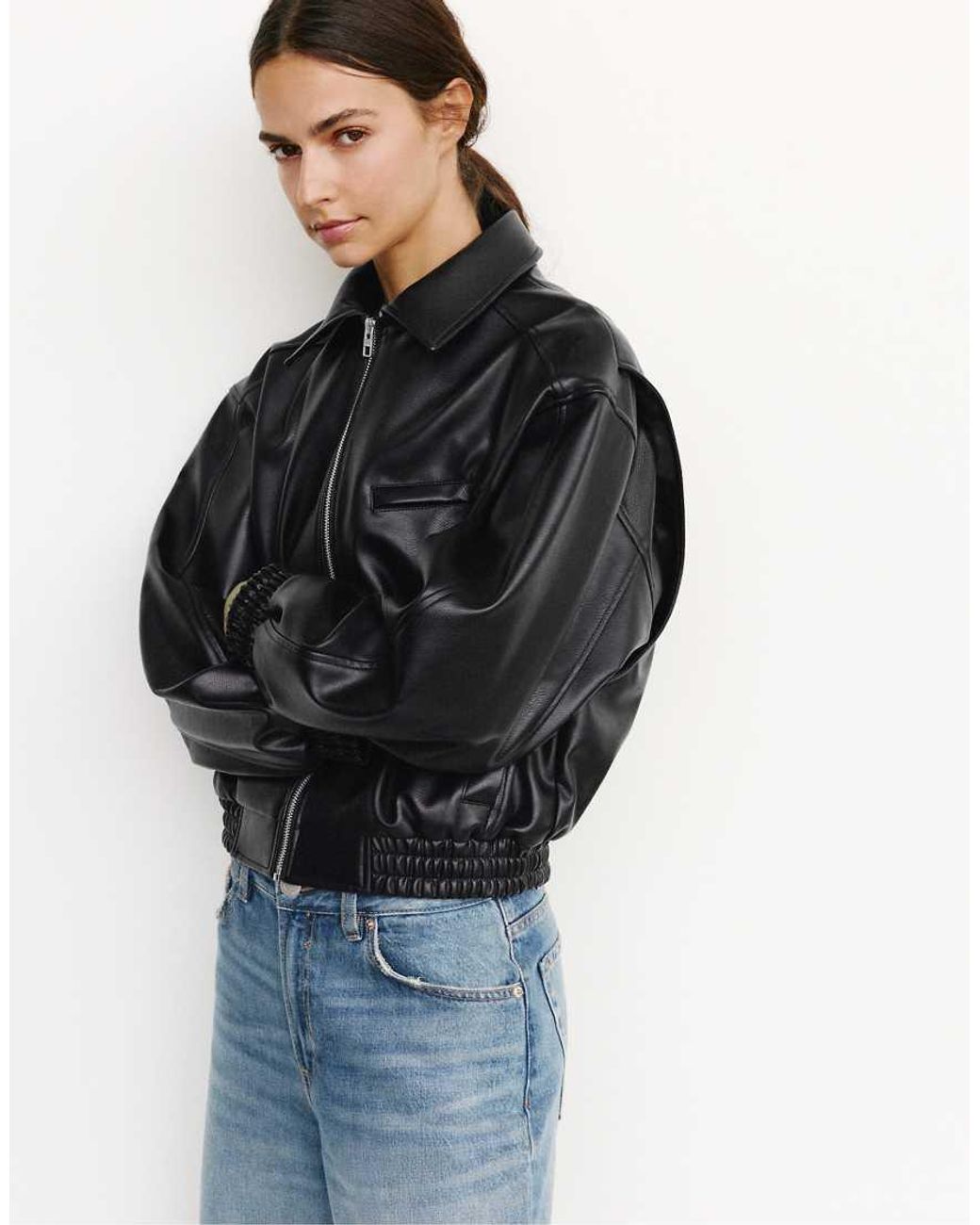 Pull&Bear Black Leather Effect Dad Jacket