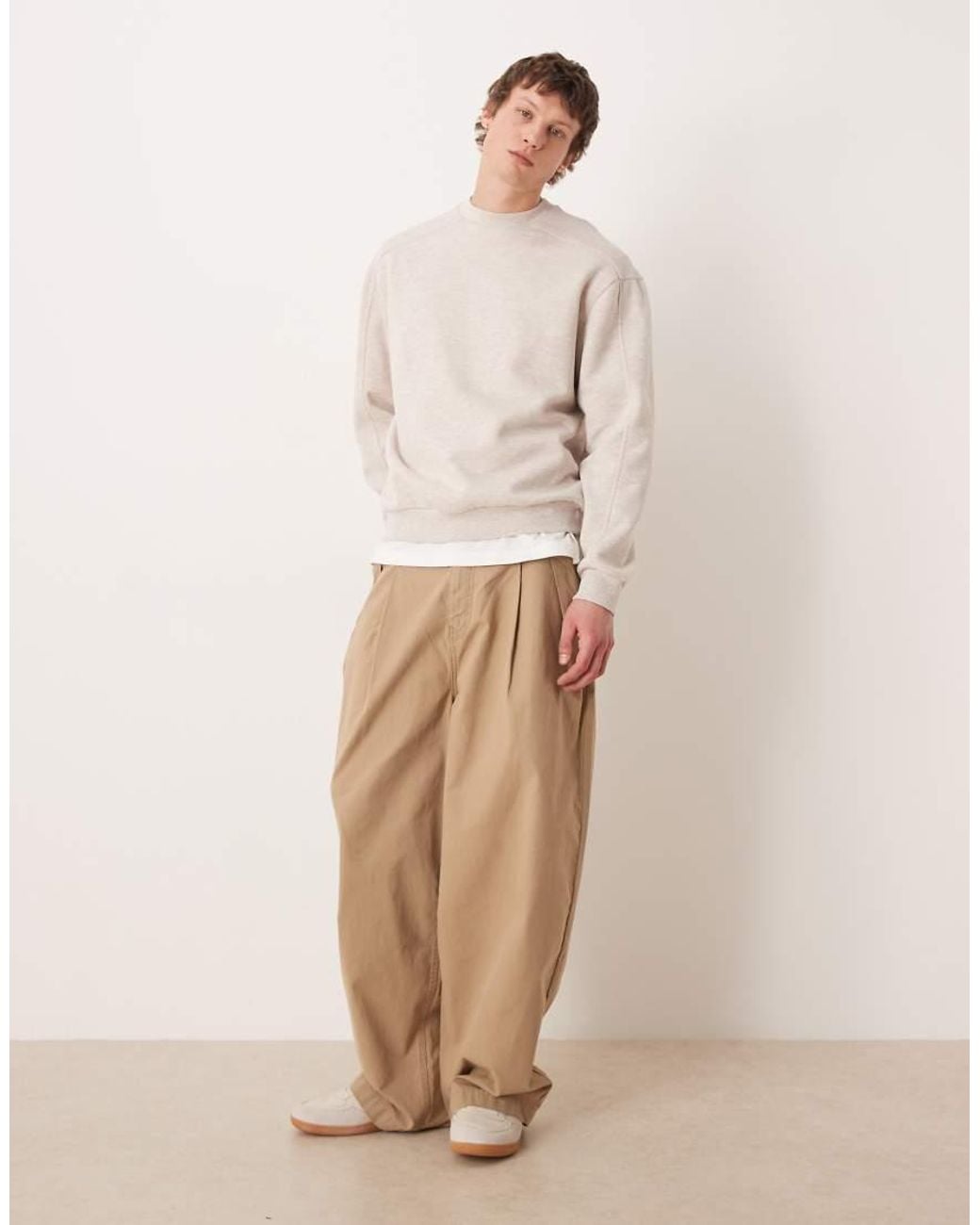 ASOS Natural Relaxed Sweatshirt With Ribbed Panels for men