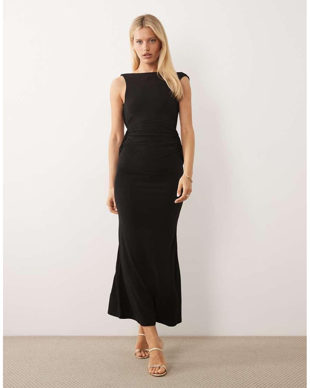 ASOS Black Slinky Maxi Dress With Drape Knot Back Detail