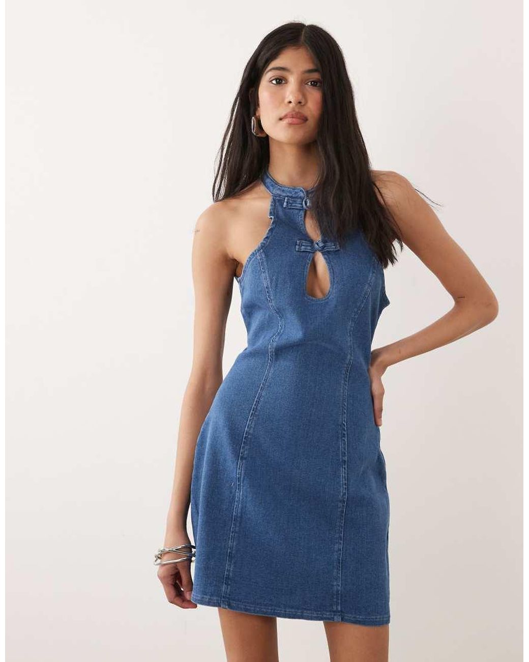 Miss Selfridge Blue Denim Mandarin Mini Dress
