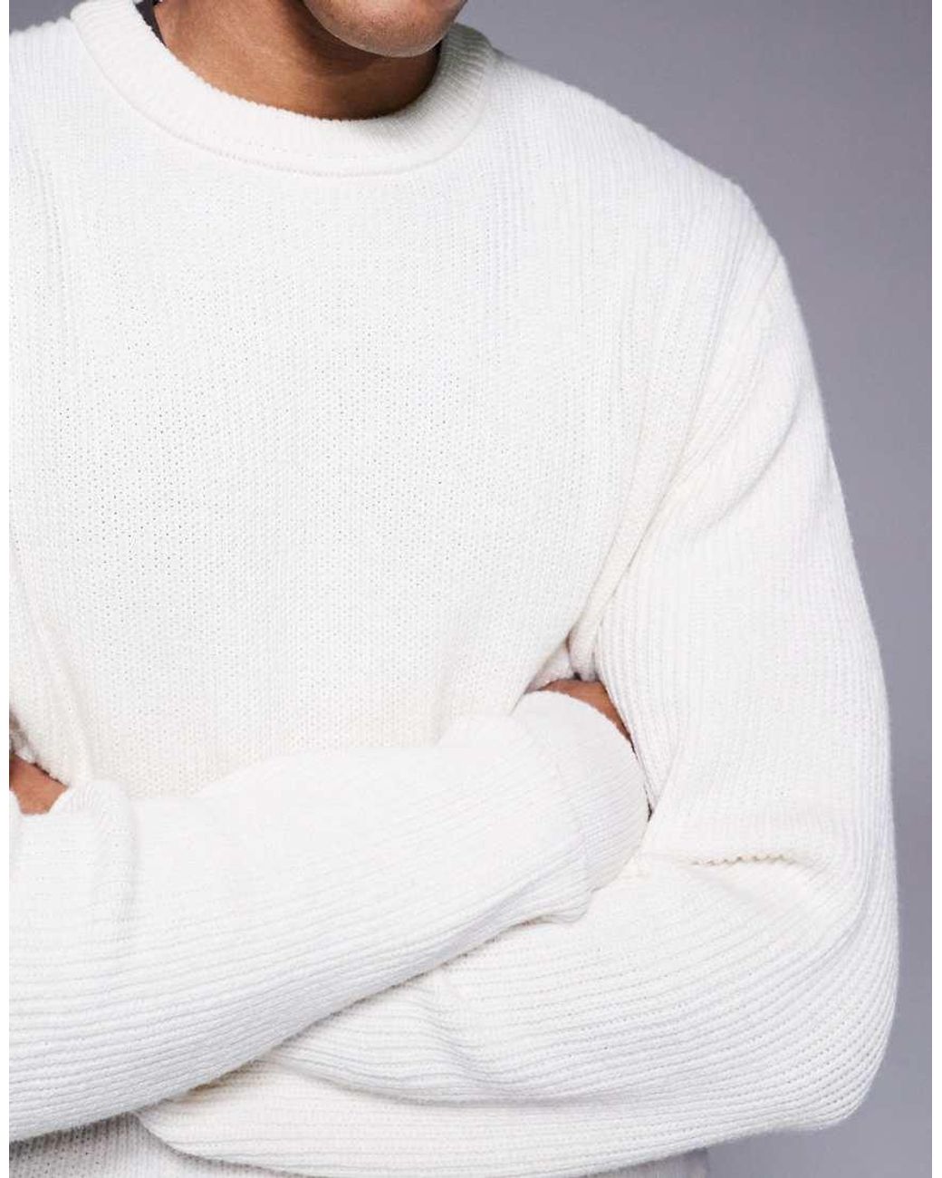 River Island White Knitted Rib Crew Neck for men