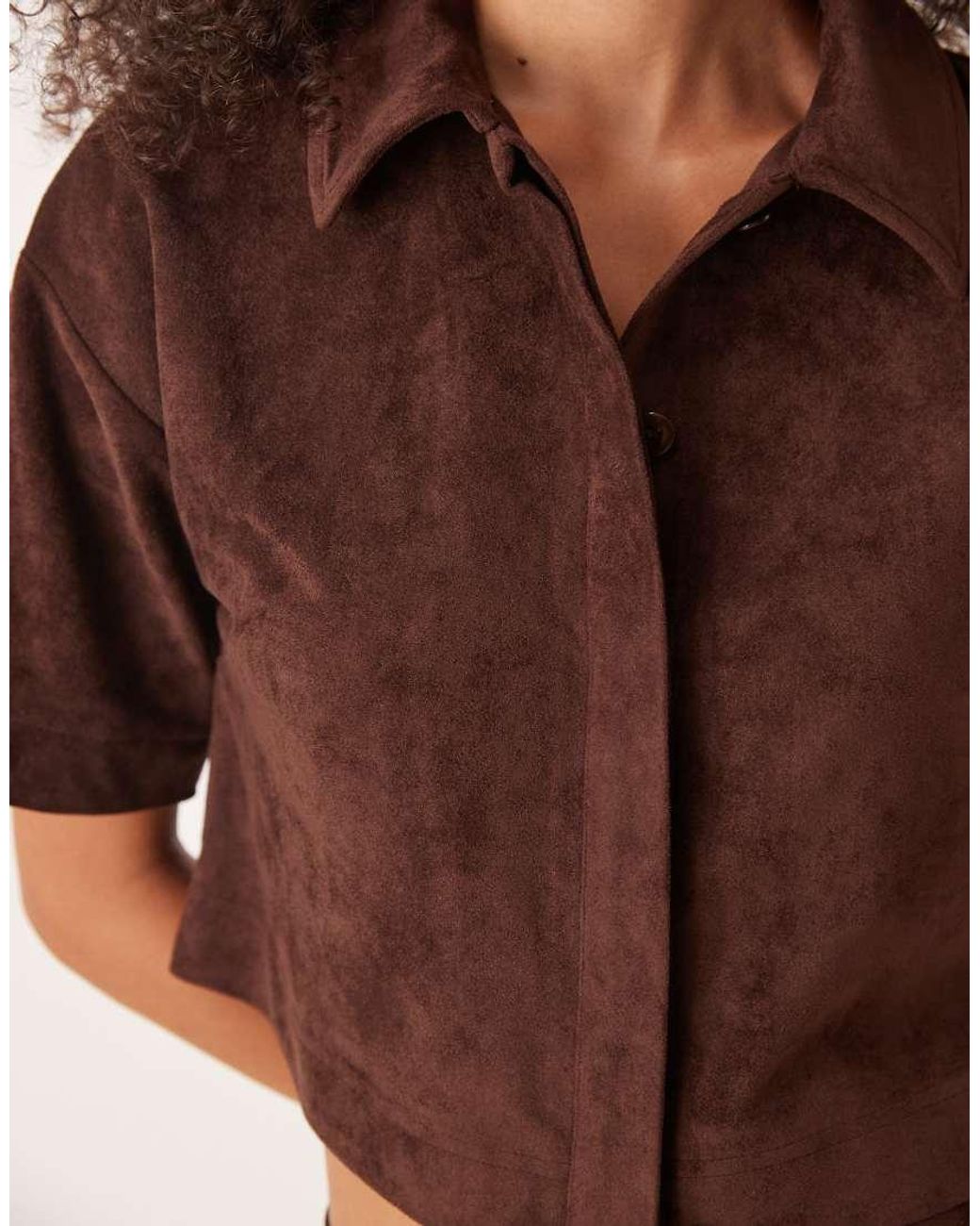 ASOS Brown Co-ord Faux Suede Boxy Shirt