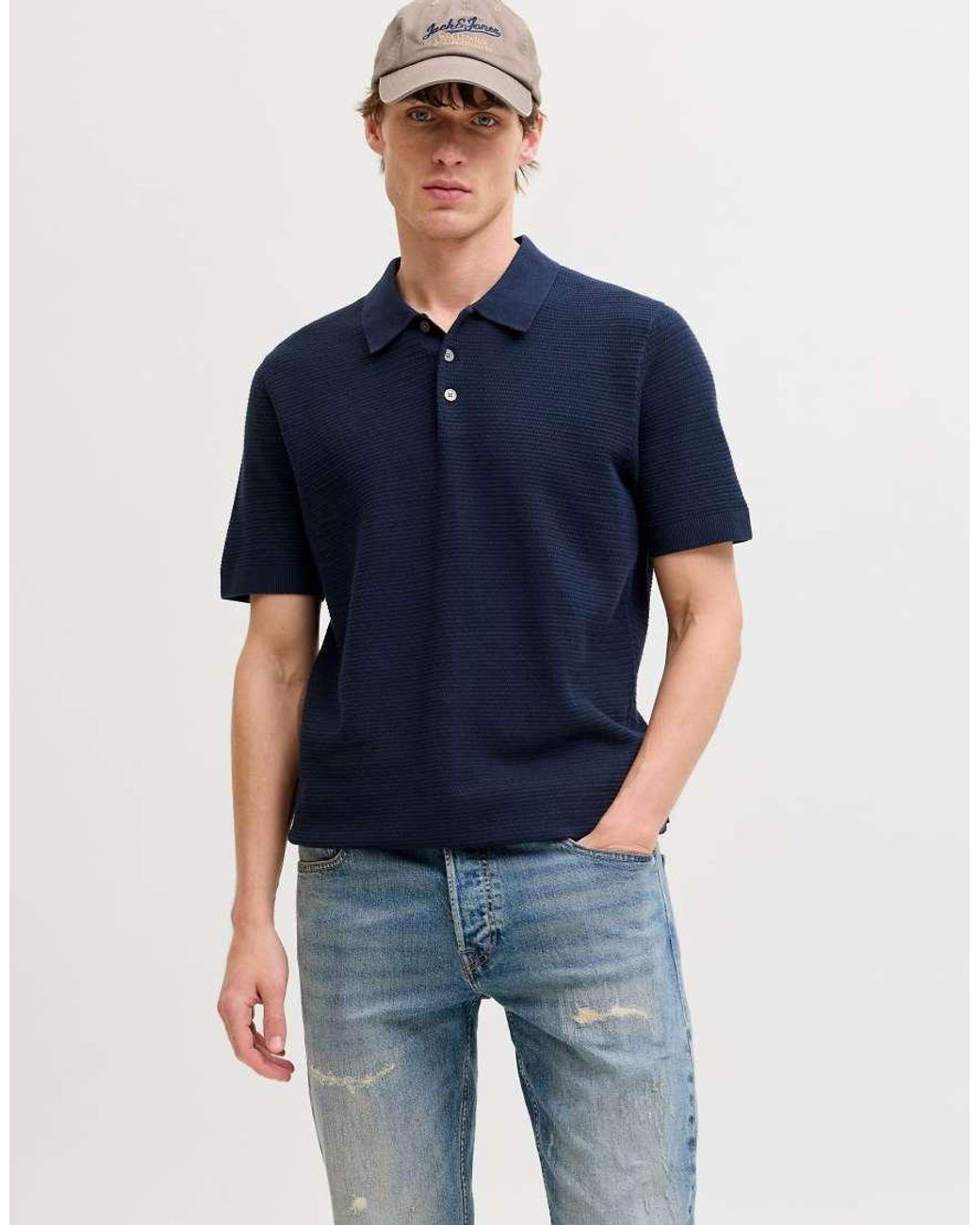 Jack & Jones Gebreide Polo in het Blue voor heren