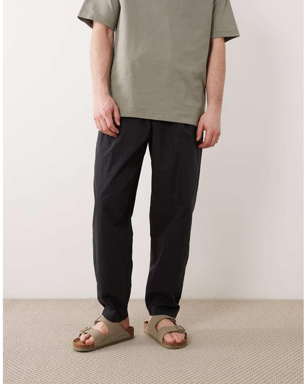 ASOS Natural Co-ord Oversized Tapered Trousers With Pleat for men