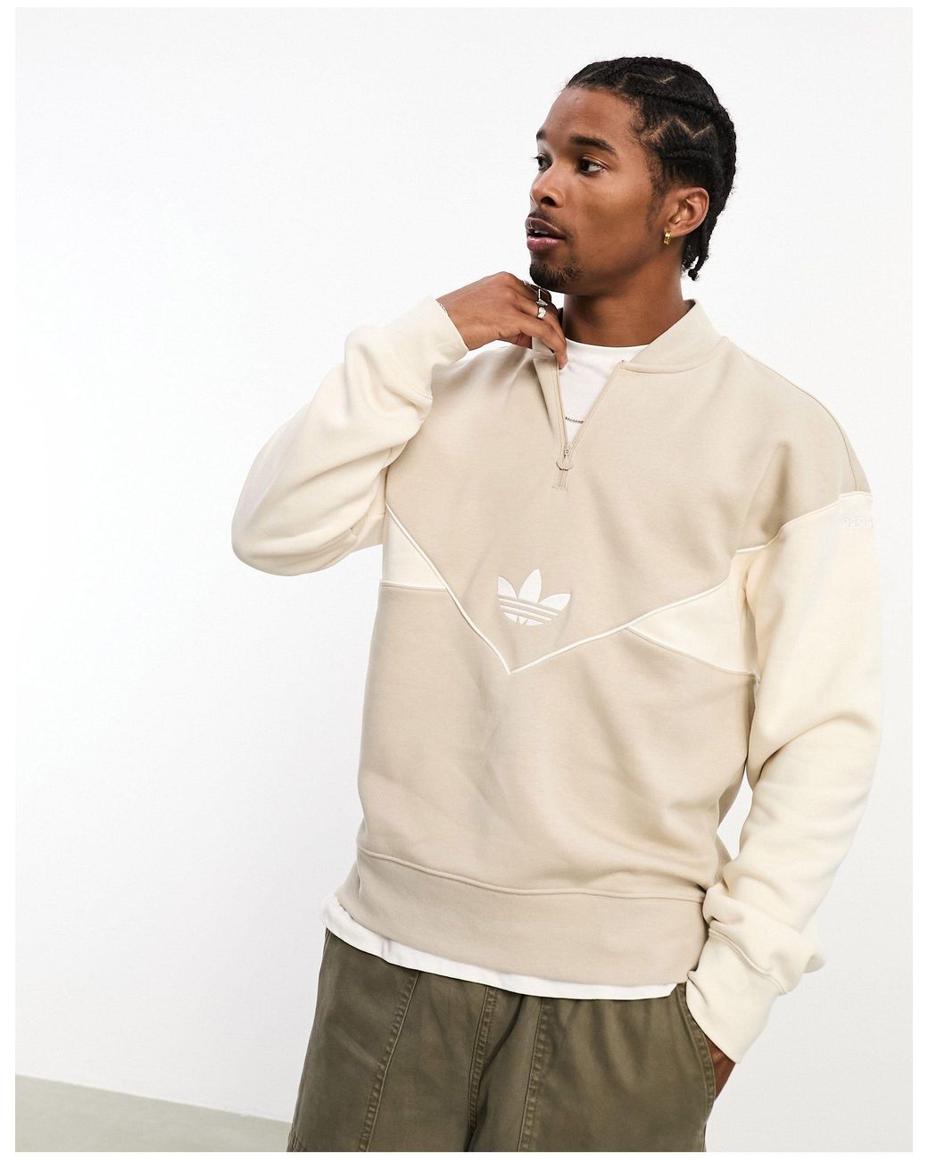 adidas Originals Next Chest Logo 1/2 Zip Sweatshirt in Natural for Men |  Lyst Australia