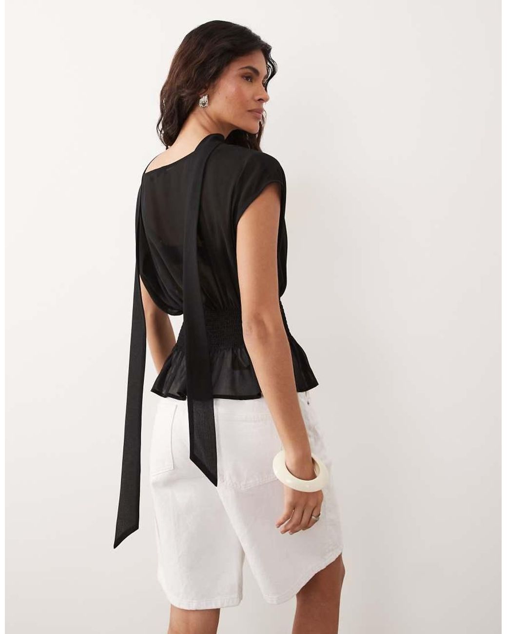 Gina Tricot Natural Short Sleeve Scarf Blouse