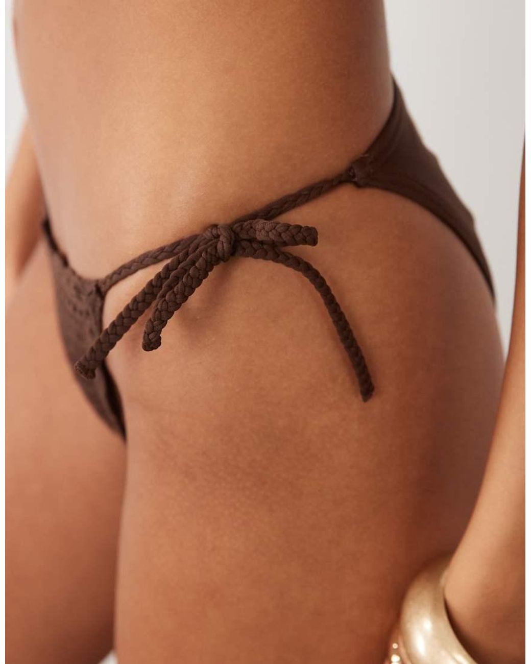 New Look Brown Shell Trim Crochet Bikini Bottoms