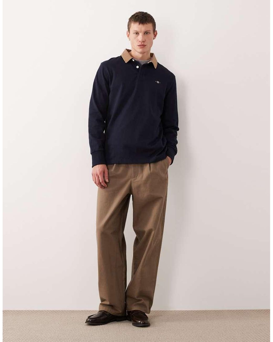Gant Blue Cord Collar Long Sleeve Polo Shirt for men