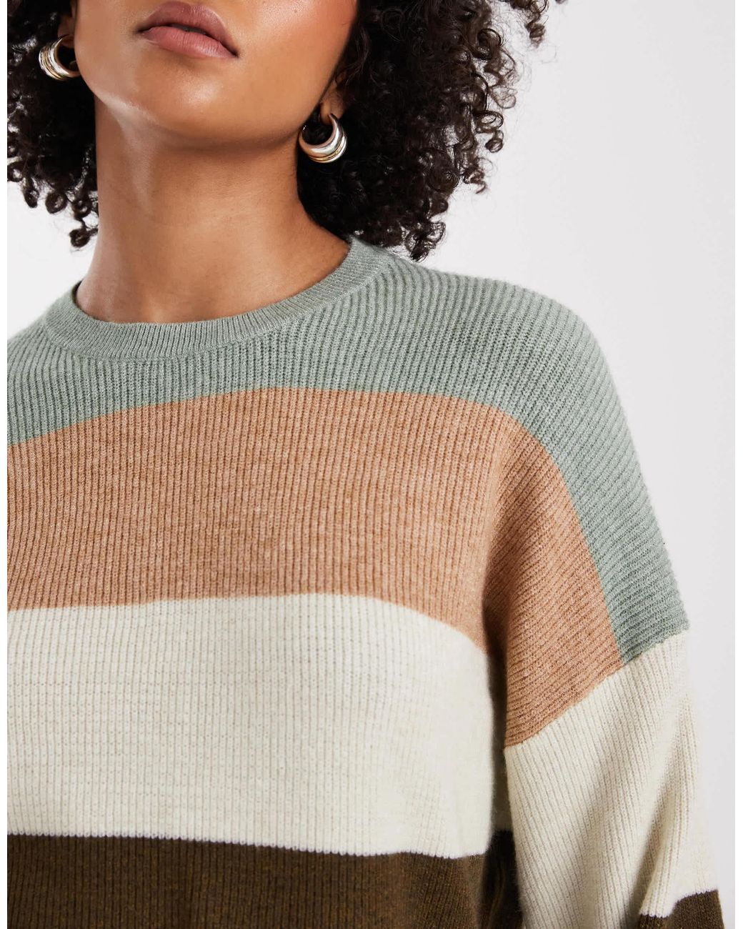 ONLY Green Drop Shoulder Stripes Jumper