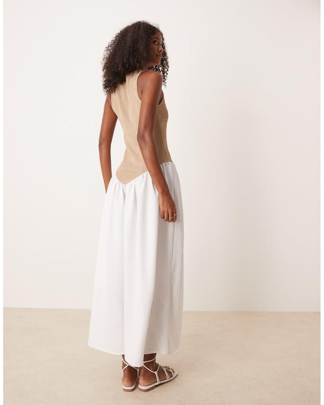 ASOS Natural Racer Rib Bodice With Hybrid Skirt Maxi Dress