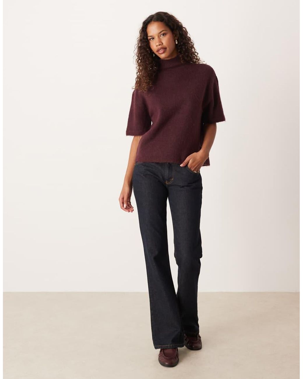 Gina Tricot Purple Short Sleeve Funnel Neck Knitted Wool Alpaca Top